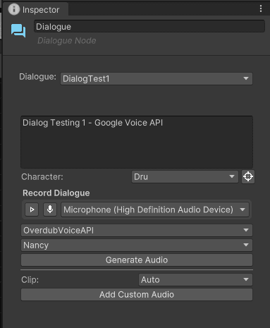 Dialogue Node inspector